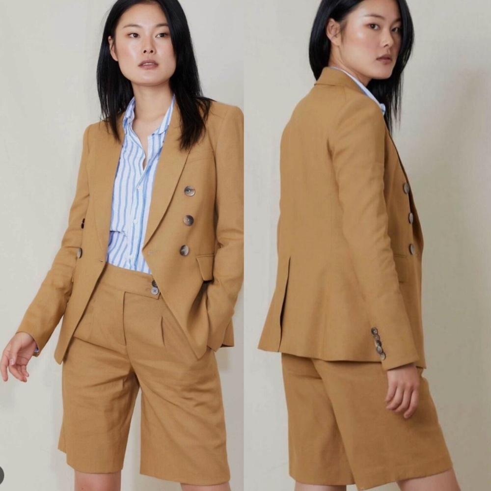 NWOT Veronica Beard Blazer Lonny Dickey Jacket Linen Camel Brown Sz8